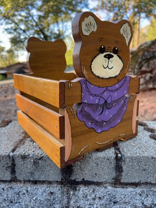 Toy Storage Wooden Box Carved Painted Stained Crate Bear Figurines Basket Rustic