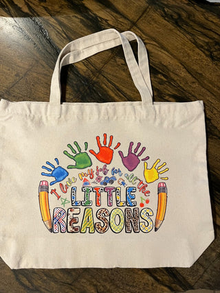 Teacher Little Reasons Large Canvas Tote w/Zipper Closure RSV|110379