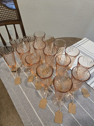 Vtg Arcoroc France Pink Swirl Champagne Glasses 6.75" RCD