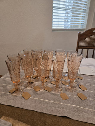 Vtg Arcoroc France Pink Swirl Champagne Glasses 6.75" RCD