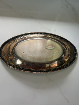 WM Rogers Silver Plated Oval Bread Tray Rope Edge Serving Platter Dish
