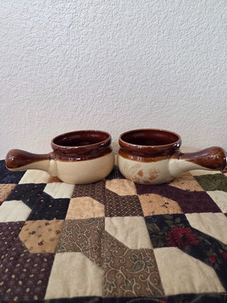 Japan Stoneware Golden Wheat Handled Soup Pots, set of 2, RCD