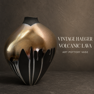 Vintage Haeger Matte Black & Metallic Bronze Volcanic Lava Drip Glaze Art Pottery Vase