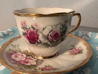Vintage Teacup/Saucer White/Pink Rose MTS