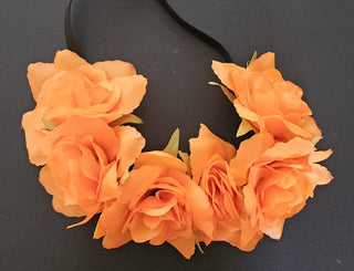 Fall floral headband, orange, on elastic, RSV