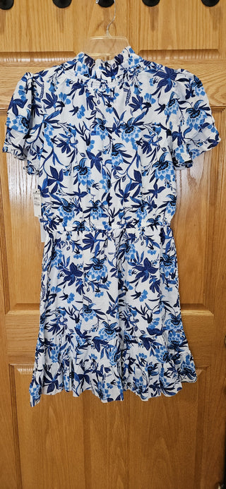 Dress, blue & white, sz M, Carlos brand, side pockets, new with tags, RSV|104008