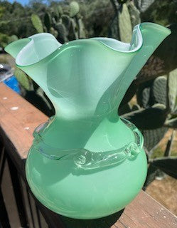 Hand Blown Jade Fluted Vase with Clear Ribbon RCD