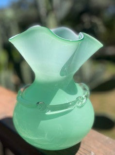 Hand Blown Jade Fluted Vase with Clear Ribbon RCD