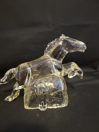 Vintage L.E. Smith Clear Glass Jumping Horse RCD