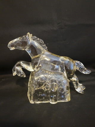 Vintage L.E. Smith Clear Glass Jumping Horse RCD
