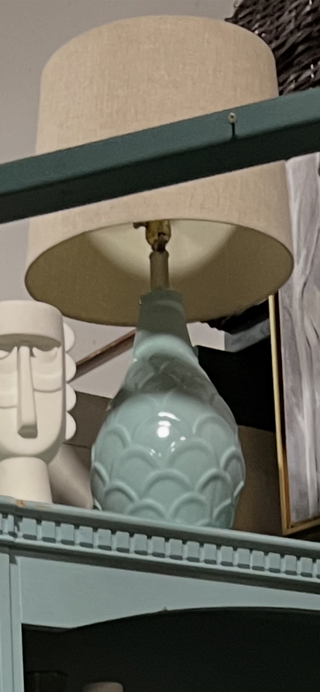 Teal Colored Fishtail Lamp w/Shade -RCD