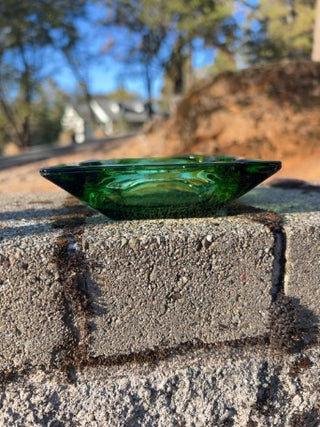 JP AS IS 4.5” x 4.5” vintage mid-century modern green glass square ashtray