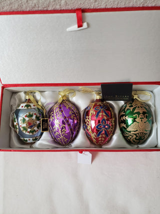 Joan Rivers Hand-Blown Glass Xmas Egg Orn 4Pic -lv RCD|123609