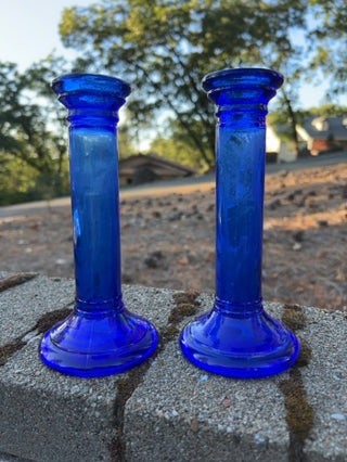 Pair of Cobalt Glass Candlesticks 7.5”