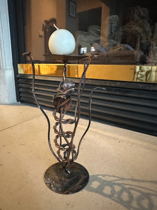 Black/bronze colored metal decorative candle holder 8"t|62636