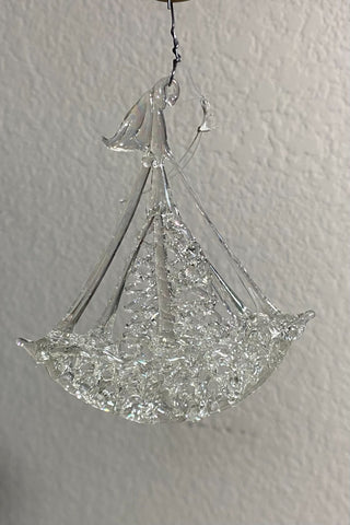 Vintage Spun Glass Christmas Sailboat Ornament RSV|140060