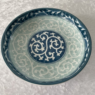 blue ceramic candy dish, scroll design RSV