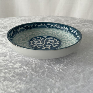 blue ceramic candy dish, scroll design RSV