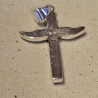 Cosmic galaxy inlay stones cross signed pendant