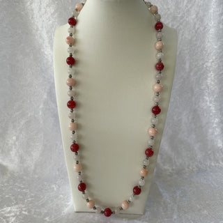 beaded necklace, red & pink RSV
