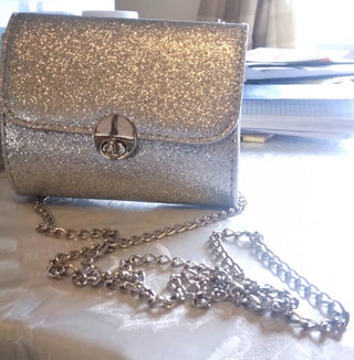 Silver evening Clutch with long metal chain #62 VV MTS