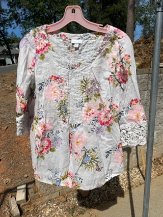 J. Jill 100% Linen Floral Boho Blouse Size SP MTS