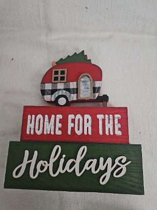 AD. Home for The Holidays Wood Sign w/ Camper