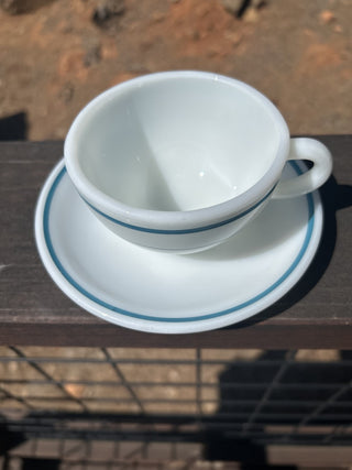 12F Vintage Pyrex Cup And Saucer Blue Band Stripe Milk Glads RSV|66882