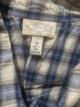 Henna Sleeveless Plaid button up embroidered shirt size 3X #63 VV MTS