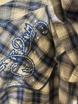 Henna Sleeveless Plaid button up embroidered shirt size 3X #63 VV MTS