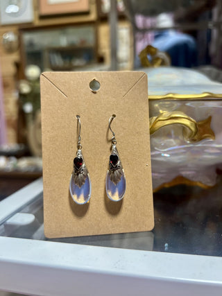 Stirling Silver Opalite and Garnet Earrings|103343