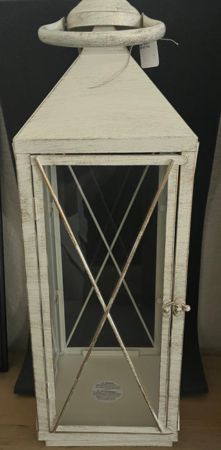 EXTRA-LARGE SHABBY WHITE METAL LANTERN 23" TALL LIKE NEW CONDITION (KJS) RCD|93393