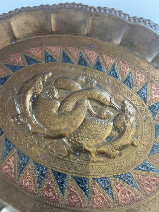 Vintage brass ornate swan platter RSV