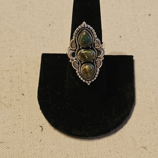 .925 Royston turquoise 3 stone adj. ring