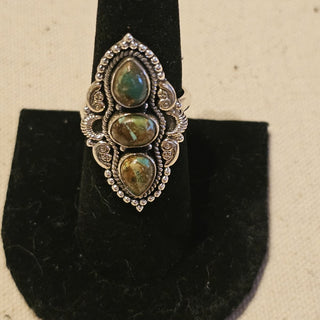 .925 Royston turquoise 3 stone adj. ring