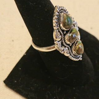 .925 Royston turquoise 3 stone adj. ring