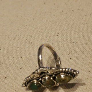 .925 Royston turquoise 3 stone adj. ring