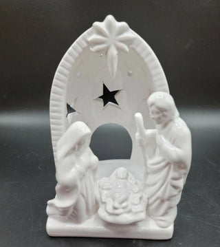 White Ceramic Nativity Set Votive Holder by Creative Co-op 6" H #62 VV MTS