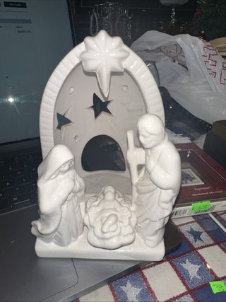 White Ceramic Nativity Set Votive Holder by Creative Co-op 6" H #62 VV MTS
