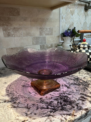 Large Purple & Amber Spanish Footed Glass Bowl RCD