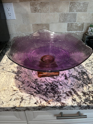 Large Purple & Amber Spanish Footed Glass Bowl RCD