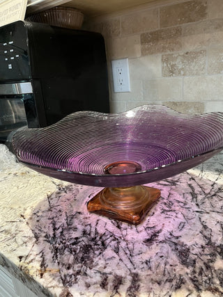 Large Purple & Amber Spanish Footed Glass Bowl RCD