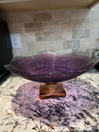 Large Purple & Amber Spanish Footed Glass Bowl RCD