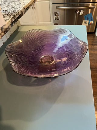 Large Purple & Amber Spanish Footed Glass Bowl RCD