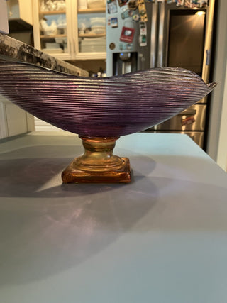 Large Purple & Amber Spanish Footed Glass Bowl RCD
