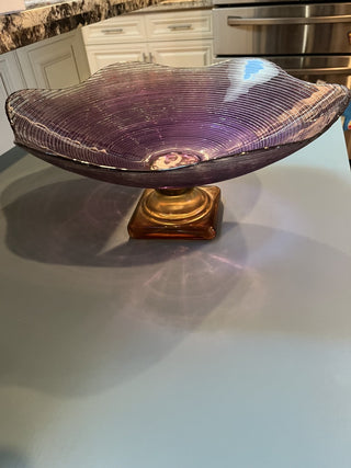 Large Purple & Amber Spanish Footed Glass Bowl RCD