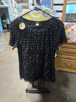 Black Ruffled Short Sleeve Top (M) RCD