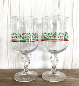 Arby's Vintage Christmas Holly Berry Bow Stemmed Glasses Libbey (11 Glasses) RCD|128608