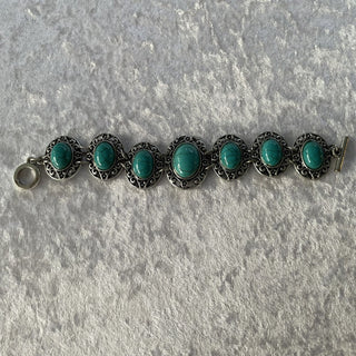 simulated turquoise & silver tone link bracelet RSV