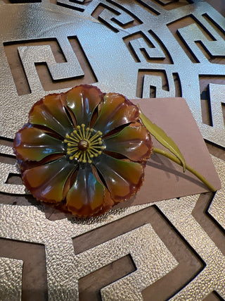 Brown/green enamel Flower Brooch|48048